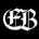 A white stylized gothic monogram logo reading 'EB' centered on a solid black background.